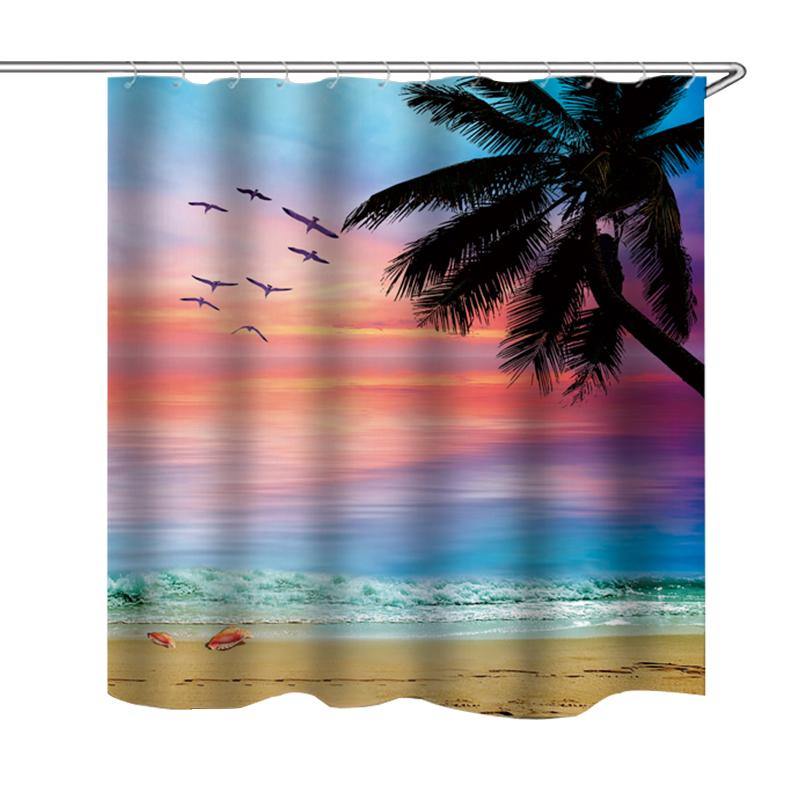 Beach Sunset Style Waterproof Bathroom Shower Curtain Toilet Cover Mat Non-Slip Rug Set for Bathroom Home Hotel - Trendha