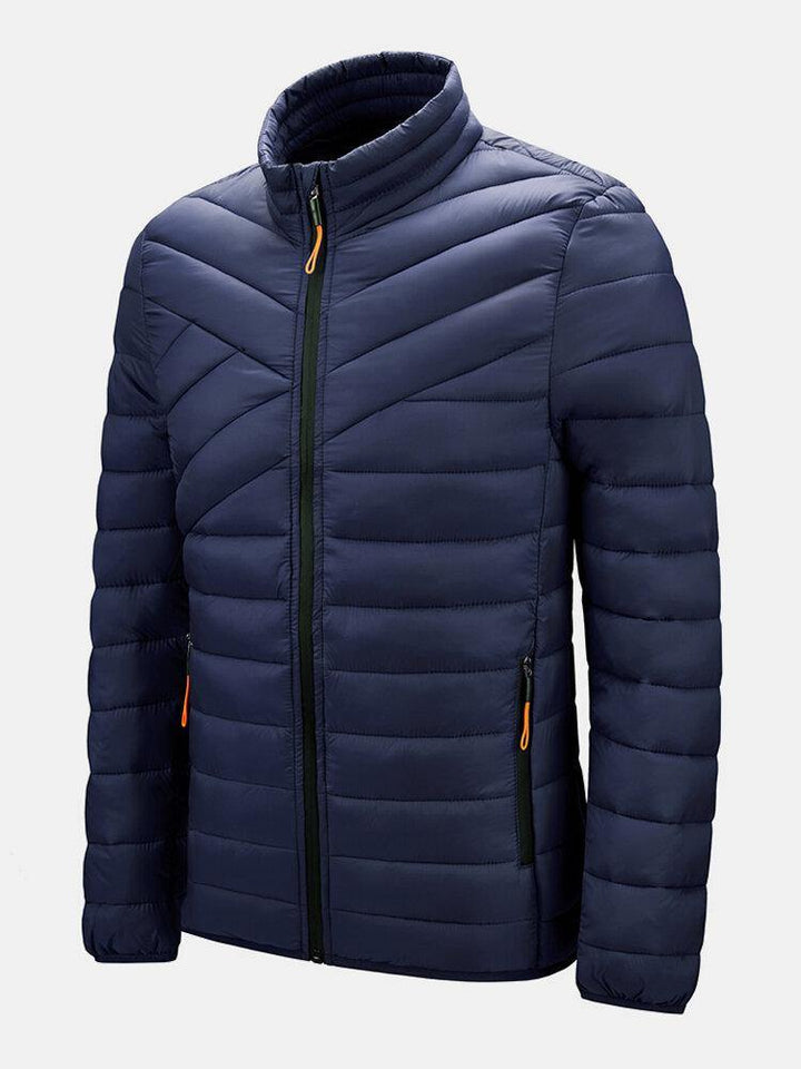Mens Solid Quilted Zip Up Basic Padded Coats With Welt Pocket - Trendha