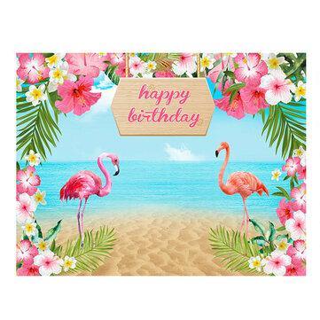 150x100cm 220X150cm Flowers Flamingo Sea Sand Beach Vinyl Backdrops Studio Background Happy Birthday Party Decoration - Trendha