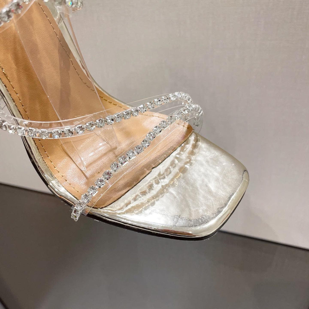Rhinestone Cross Strap Stiletto High-heeled Large Size Sandals - Trendha
