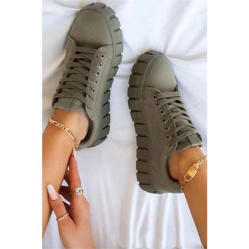 Casual Sports Lace-up Canvas Women's Shoes With Platform - Trendha