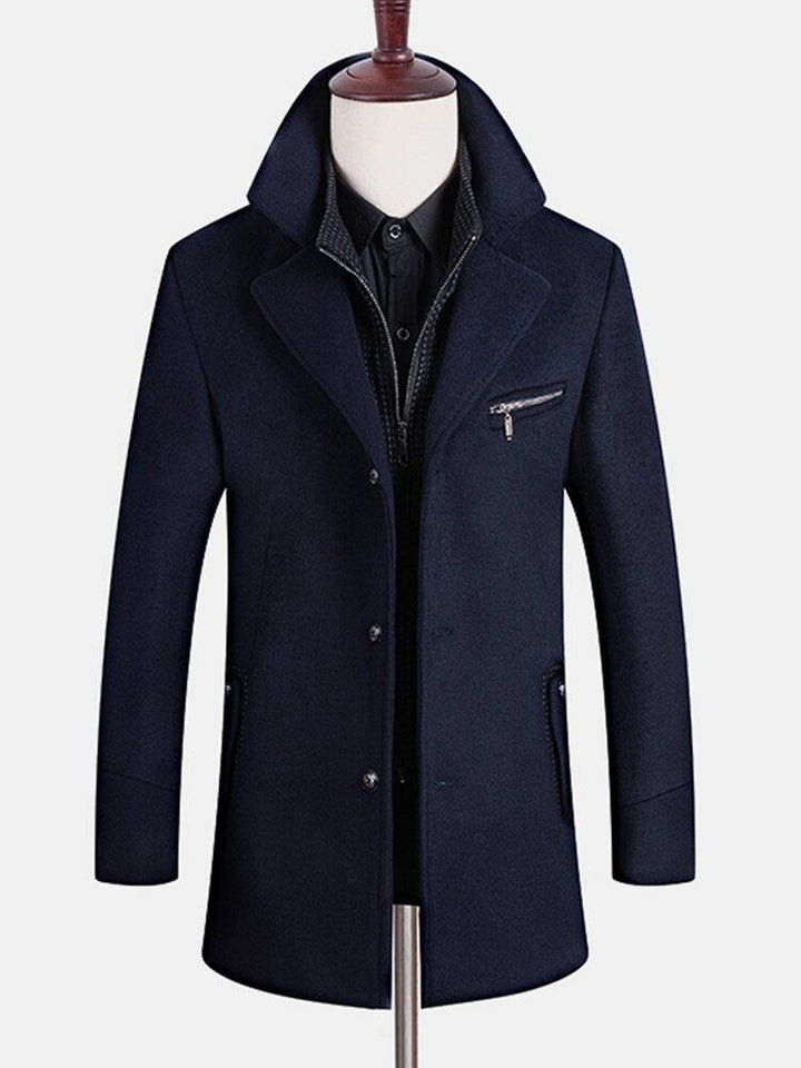 Mens Single-Breasted Business Mid-Length Woolen Trench Coats With Detachable Vest - Trendha