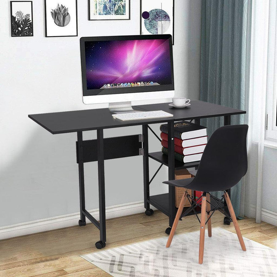 Foldable Computer Desk With Storage Shelves Study Table For Home Office Black - Trendha