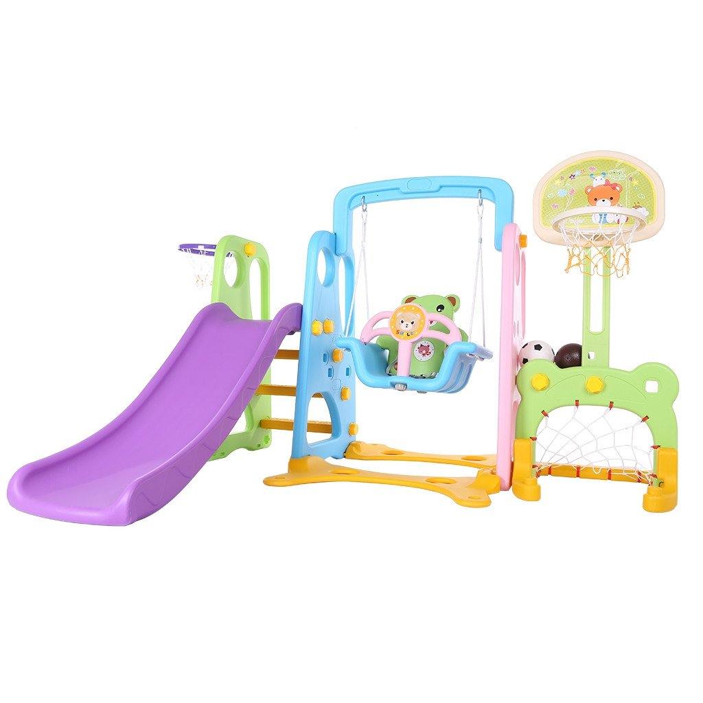 5 In 1 Kids Indoor And Outdoor Slide Swing And Basketball Football Baseball Set - Trendha