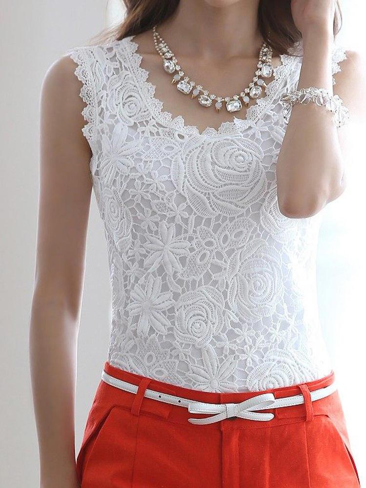 Floral Crochet Lace Tank Tops - Trendha