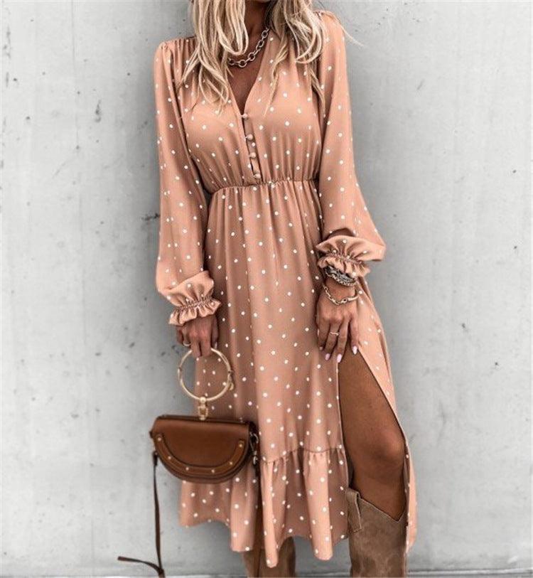 Polka dot su fold print long sleeve dress - Trendha