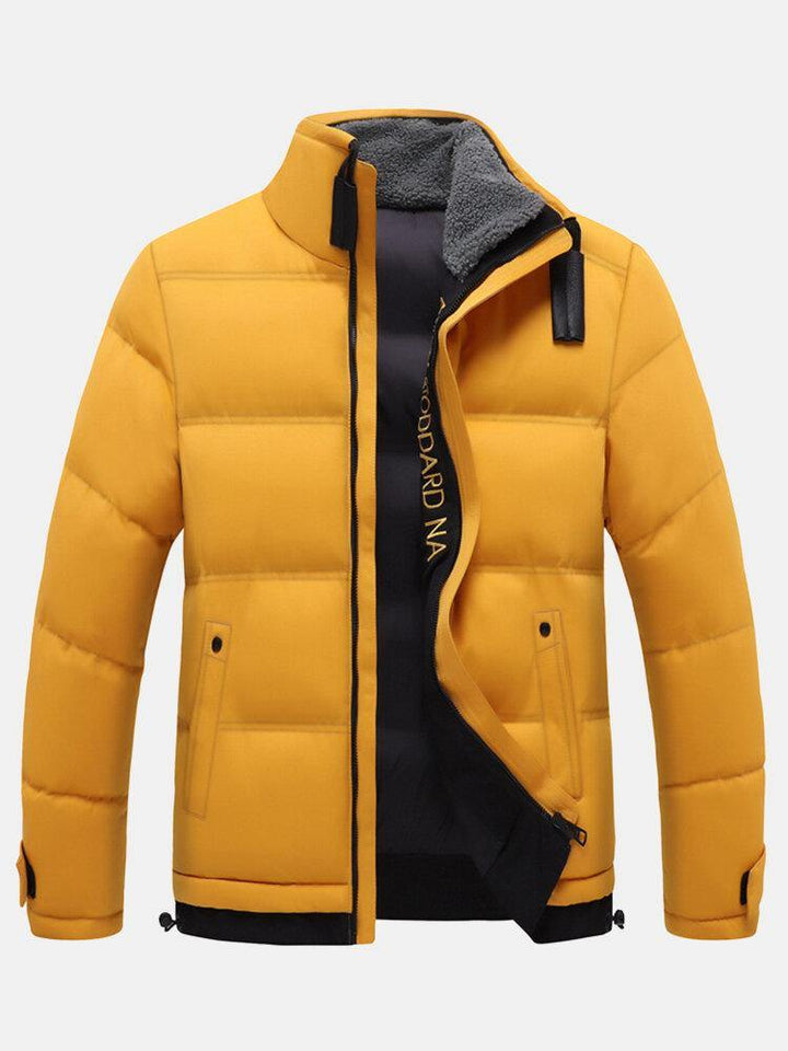 Mens Solid Color Thicken Stand Collar Warm Windproof Coats - Trendha