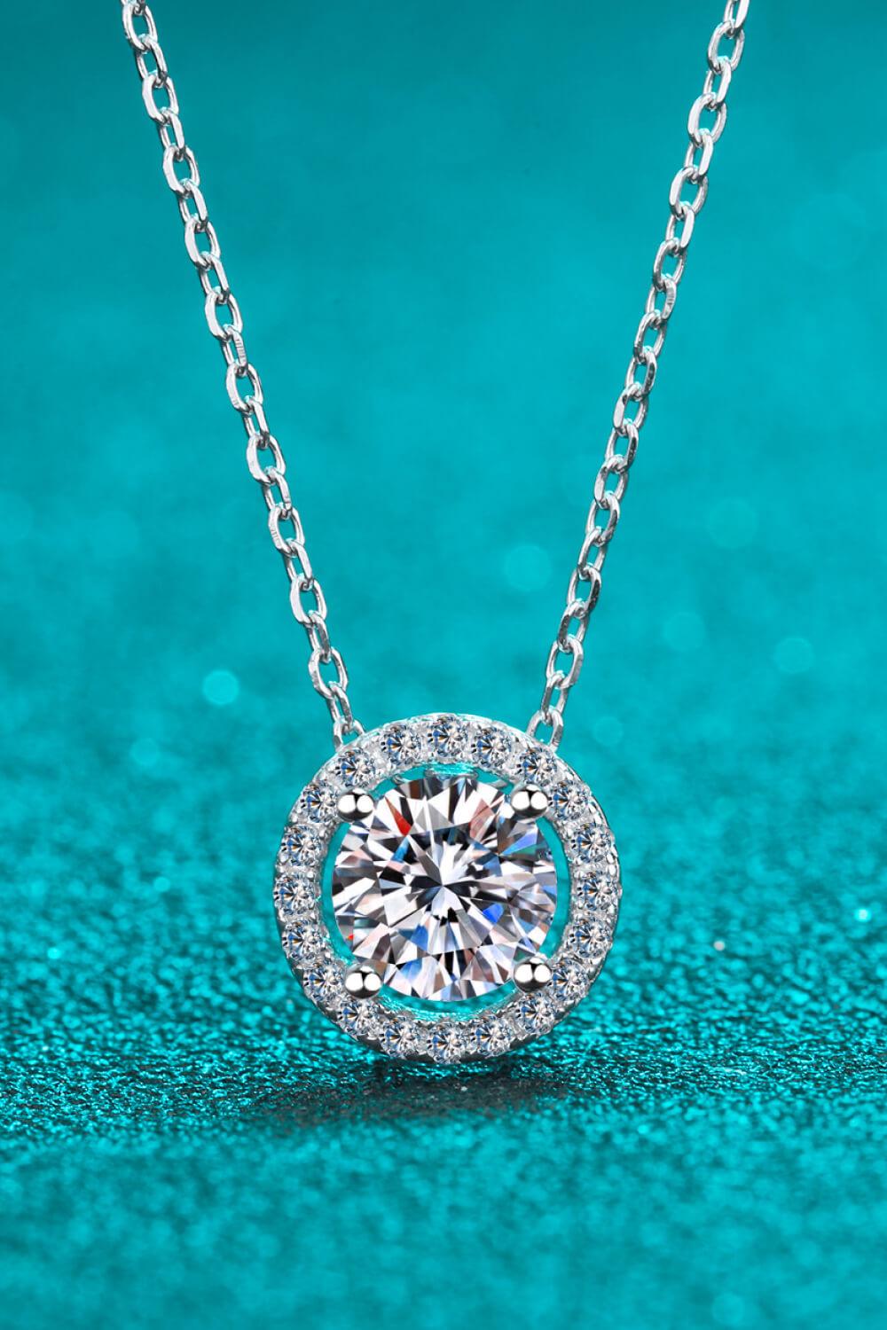 1 Carat Moissanite Round Pendant Chain Necklace - Trendha