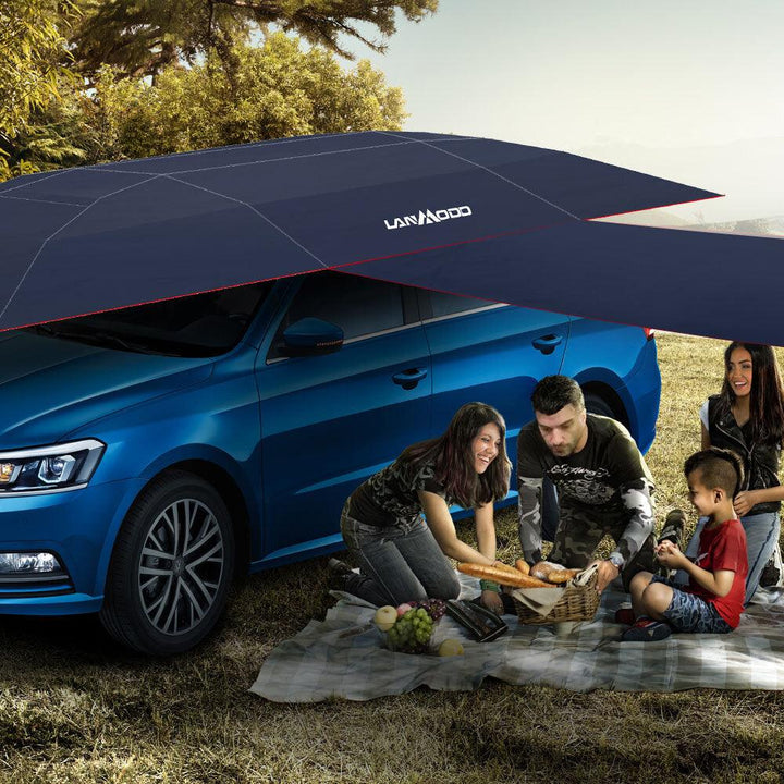 Lanmodo Automatic Car Umbrella Cover Tent Remote Control Portable Waterproof UV Proof Sun Shade Carport Waterproof All Weather Dual-use Navy Blue with Stand - Trendha