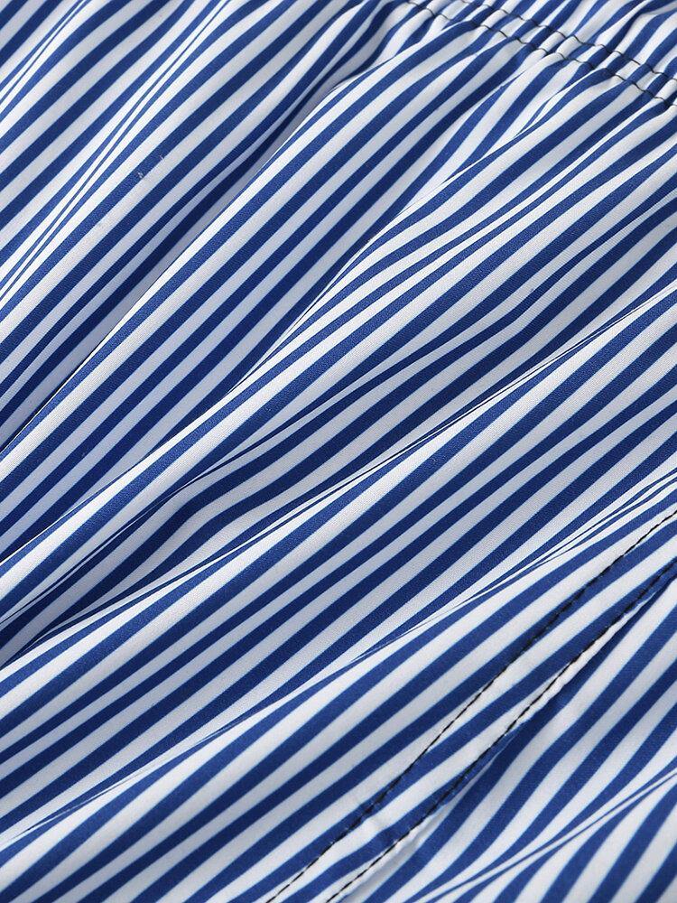 Mens Lightweight Blue Striped Quick Drying Beach Mesh Line Drawstring Casual Shorts - Trendha