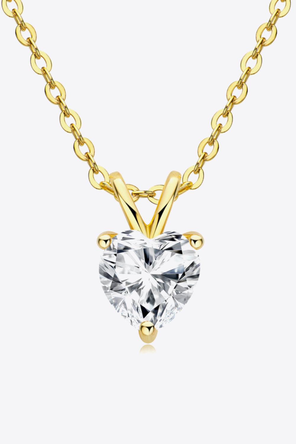 1 Carat Moissanite Heart-Shaped Pendant Necklace - Trendha