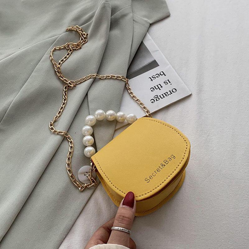 Women PU Leather Pearl Chain Handbag Shoulder Bag Crossbody Bags - Trendha