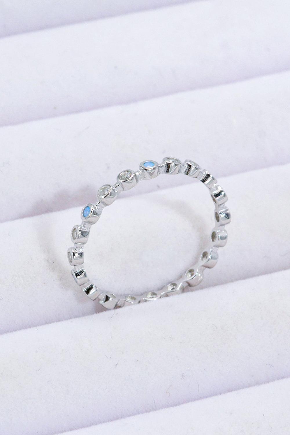 925 Sterling Silver Zircon and Natural Moonstone Ring - Trendha