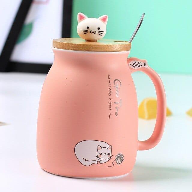 Cartoon Cat Coffee Mug with Lid - Trendha