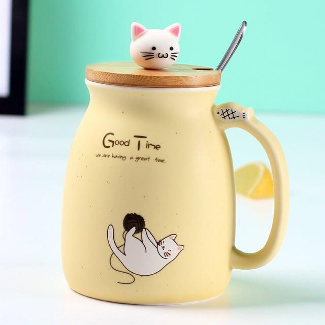 Cartoon Cat Coffee Mug with Lid - Trendha