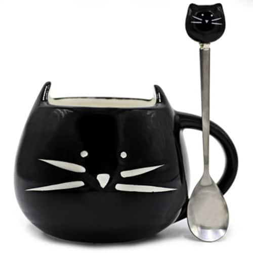Cartoon Cat Shaped Coffee Mug with Spoon - Trendha