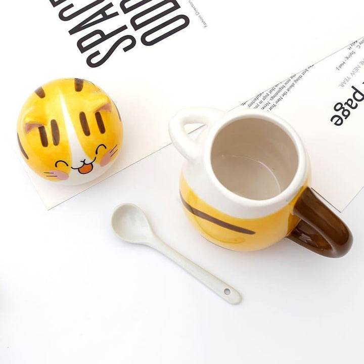 Cute Cat Shaped Ceramic Coffee Mug with Spoon - Trendha