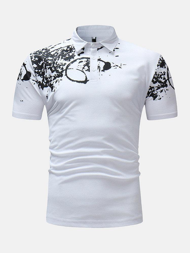 Mens Abstract Print Fold Down Collar Short Sleeve Casual Golf Shirts - Trendha