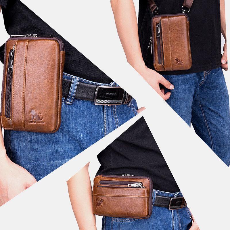 Men Genuine Leather Multi-use Vintage Casual 6.5 Inch Phone Waist Bag Crossbody Bag Shoulder Bag - Trendha