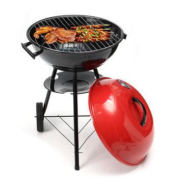 Portable Red Kettle Trolley BBQ Grill Charcoal Barbecue Wood Barbeque Picnic BBQ Grill - Trendha