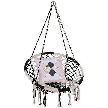 Hammock Chair Hanging Rope Swing Knitted Mesh Rope Swing Cotton Chair Swing Max Load 330lb for Outdoor Home Garden - Trendha