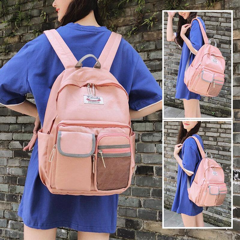 Women Solid Backpack Casual Large Capacity Multi-Pocket School Bag Backpack - Trendha