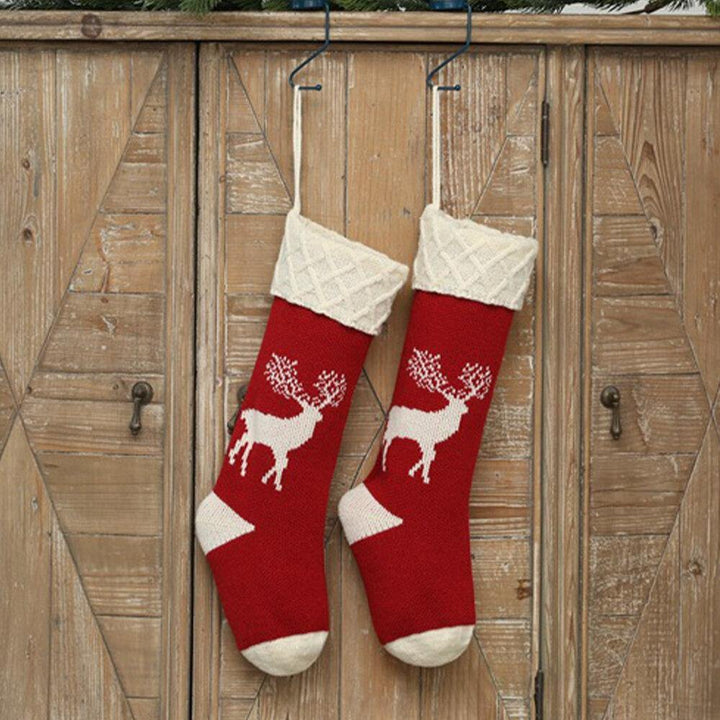Unisex Knitted Christmas Socks Gift Bag Ornaments Home Decorations Elk Pattern Warm Tube Socks - Trendha