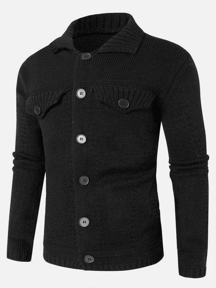 Mens Solid Color Warm Long Sleeve Knitted Cardigans - Trendha