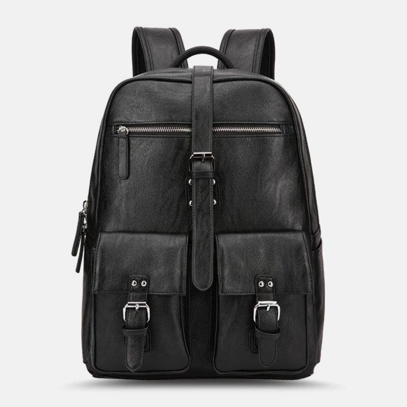 Men PU Leather Large Capacity Multi-pocket Vintage 14 Inch Laptop Backpack - Trendha