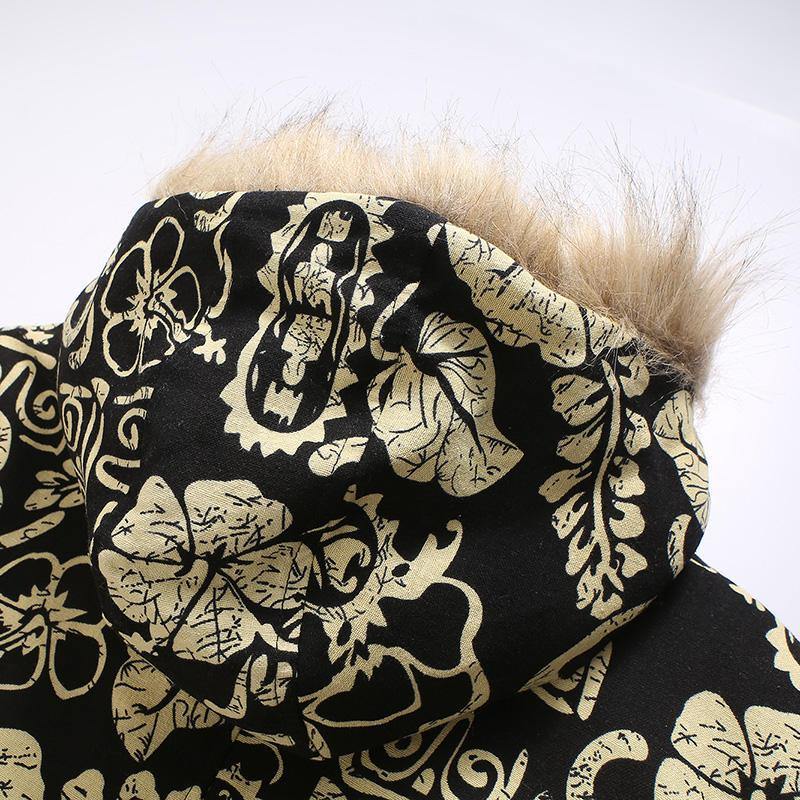Mens Ethnic Printing Hooded Thickened Warm Mid Long Casual Coats - Trendha