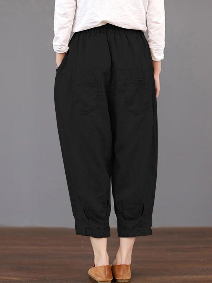 Women's Solid Color Elastic Waist Loose Cotton Pants - Comfortable and Casual - Trendha