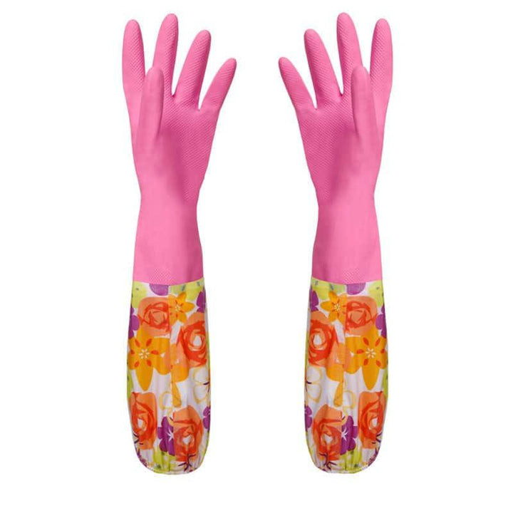 Floral Printed Rubber Long Kitchen Gloves - Trendha