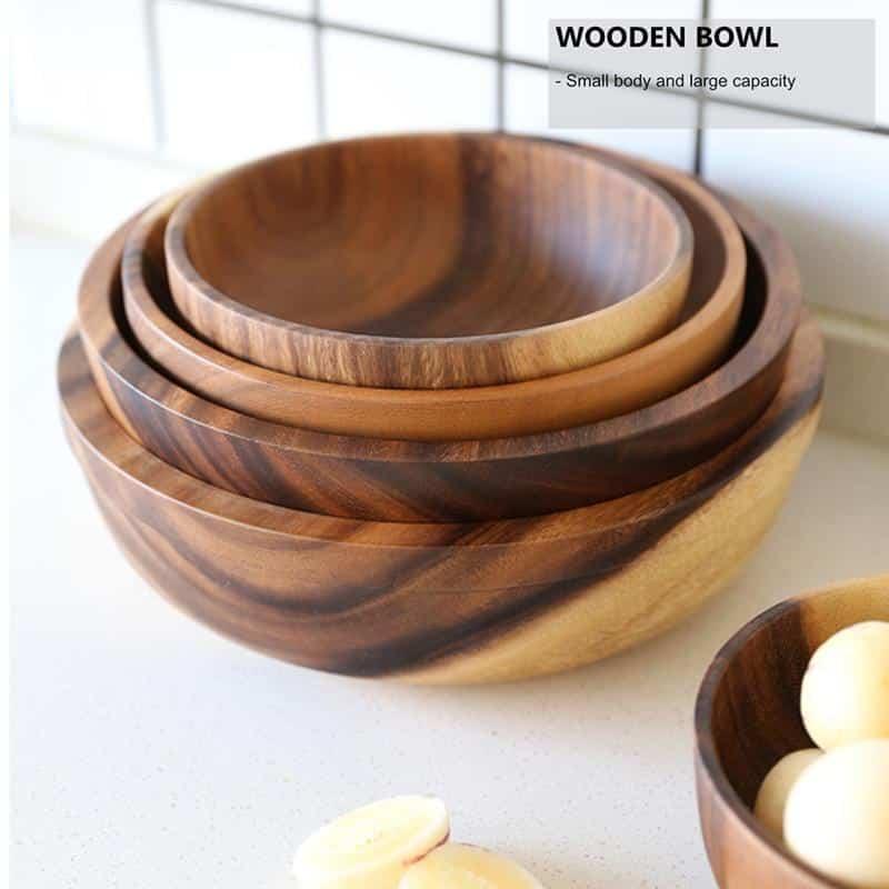 Kitchen Natural Wooden Salad Bowl - Trendha