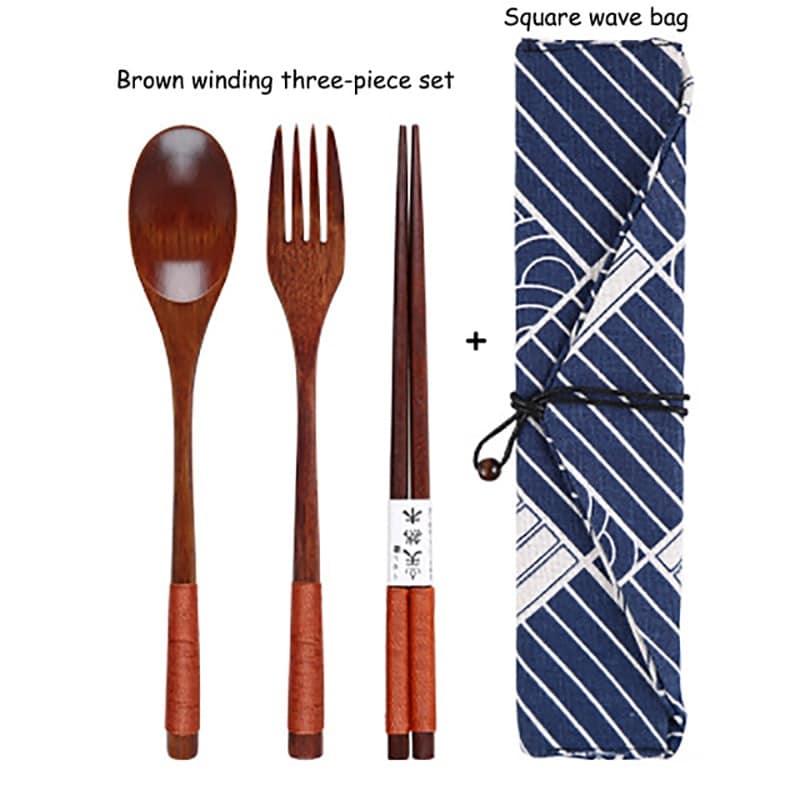 Portable Wooden Cutlery Set with Cloth Bag - Trendha