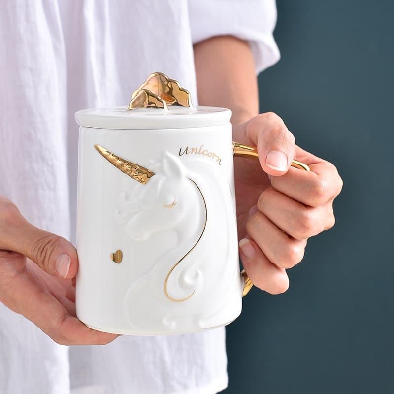 Solid Ceramic Unicorn Coffee Mug with Holder - Trendha